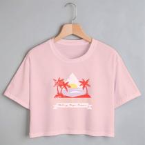 Blusa Blusinha Camiseta Cropped TShirt Feminina Algodão Tecido Premium Estampa Digital Praia Coqueiro Sol
