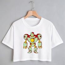 Blusa Blusinha Camiseta Cropped TShirt Feminina Algodão Tecido Premium Estampa Digital Robô Monstro Gold