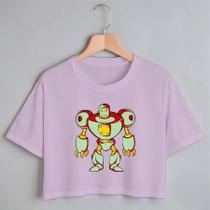 Blusa Blusinha Camiseta Cropped TShirt Feminina Algodão Tecido Premium Estampa Digital Robô Monstro Gold