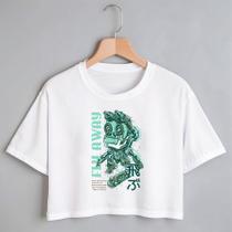Blusa Blusinha Camiseta Cropped TShirt Feminina Algodão Tecido Premium Estampa Digital Robô Verde