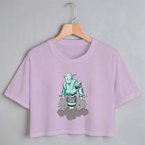 Blusa Blusinha Camiseta Cropped TShirt Feminina Algodão Tecido Premium Estampa Digital Robô Voador