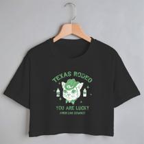 Blusa Blusinha Camiseta Cropped TShirt Feminina Algodão Tecido Premium Estampa Digital Rodeio Texas