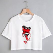 Blusa Blusinha Camiseta Cropped TShirt Feminina Algodão Tecido Premium Estampa Digital Samurai Vermelho
