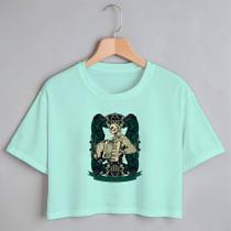 Blusa Blusinha Camiseta Cropped TShirt Feminina Algodão Tecido Premium Estampa Digital Sanfoneiro Caveira Blusa Blusinha Camiseta Cropped TShirt Feminina Algodão Tecido Premium Estampa Digital Sanfoneiro Caveira