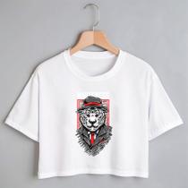 Blusa Blusinha Camiseta Cropped TShirt Feminina Algodão Tecido Premium Estampa Digital Tigre Mau