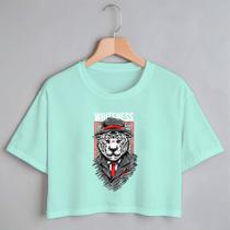 Blusa Blusinha Camiseta Cropped TShirt Feminina Algodão Tecido Premium Estampa Digital Tigre Mau