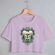 Blusa Blusinha Camiseta Cropped TShirt Feminina Algodão Tecido Premium Estampa Digital Três Caveiras Blusa Blusinha Camiseta Cropped TShirt Feminina Algodão Tecido Premium Estampa Digital Três Caveiras