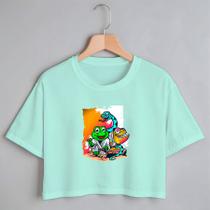 Blusa Blusinha Camiseta Cropped TShirt Feminina Algodão Tecido Premium Estampa Digital Trio Ninja Calango Sapo e Cobra