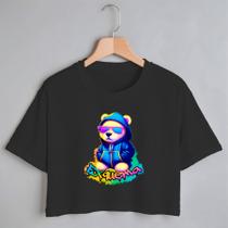 Blusa Blusinha Camiseta Cropped TShirt Feminina Algodão Tecido Premium Estampa Digital Urso El Exquema