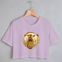 Blusa Blusinha Camiseta Cropped TShirt Feminina Algodão Tecido Premium Estampa Digital Urso Gold