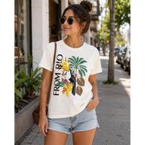 Blusa Blusinha Camiseta Feminina Animal Print Tucano Arara Praia Cadeira Malha 100% Algodão Tamanho