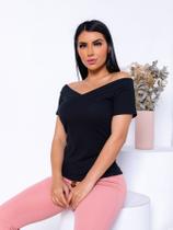 Blusa Blusinha Casual Ombro a Ombro Feminina Manga Curta Com Bojo Roupa Canelada Super Fashion Barato