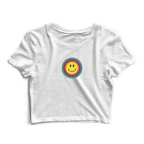 Blusa Blusinha Cropped Tshirt Camiseta Feminina Arco Íris Smile