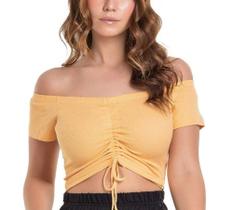 Blusa blusinha feminina cropped canelado ombro a ombro regulagem com bojo