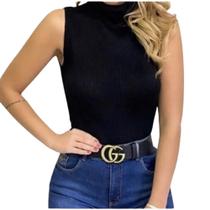 Blusa Blusinha Feminina Garrafinha Gola Alta Tricot Modal Canelado