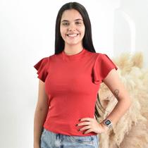 Blusa Blusinha Feminina Gola Alta Com Manga Babadinha