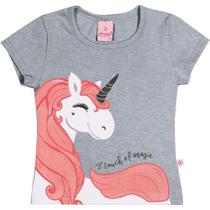 Blusa Blusinha Feminina Manga Curta Algodão C/ Estampa Unicórnio Nº 1 Ao 3