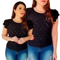 Blusa Blusinha Feminina Manga Curta Regata Bufante Babado