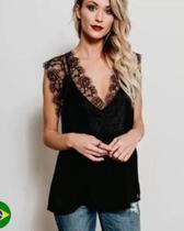 Blusa Blusinha Preta Com Rendas Rendada Feminina Regata