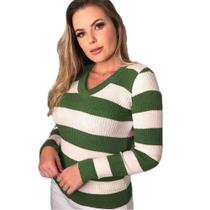 Blusa Blusinha Sueter Tricot Listrado Gola V Moda Feminina - Xora menina