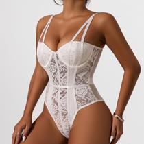 Blusa Body Corselet Corpete Renda Balada Festa Sexy Preto Branco