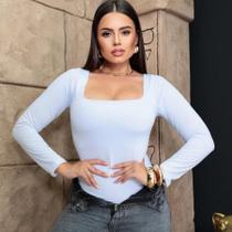 Blusa Body Feminino Decote Quadrado Manga Longa Suplex Liso Blusa Body Feminino Decote Quadrado Manga Longa Suplex Liso