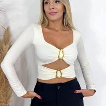Blusa Body Feminino Manga Longa Com Fivela Blogueira Bojo Blusa Body Feminino Manga Longa Com Fivela Blogueira Bojo