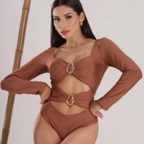 Blusa Body Feminino Manga Longa Com Fivela Blogueira Bojo
