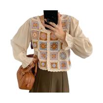Blusa Boho Bordada De Crochê Floral Com Manga Longa E Botões Frontais Para Mulheres Fairycore