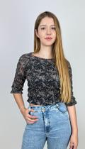 Blusa Boho Brigitte Tule Floral FORRO 100% POLIAMIDAE EXTERNO 96% POLIESTER E 4% ELASTANO 21715-2