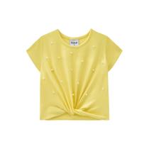 Blusa Boxy Kukiê em Cotton com Nó e aplique em Pérolas - Amarelo