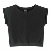 Blusa Boxy Menina Amora em Malha Flamê Fio Puro - Preto