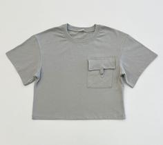Blusa Boxy Menina Vic Vicky Cinza Com Bolso Verão Moda Teen