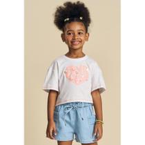 Blusa Boxy Over Infantil Kukiê em Algodão c/ aplique de Perolas Branca