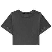 Blusa Boxy Over Juvenil Feminina em Meia Malha cor Cinza Escuro - Lilimoon