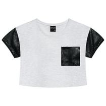 Blusa Boxy Teen Amora Algodão Mangas e Bolsos em Foil Mescla White Blusa Boxy Teen Amora Algodão Mangas e Bolsos em Foil Mescla White