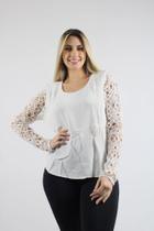 Blusa Branca Elegante com Mangas Longas de Renda Trabalhada 12427