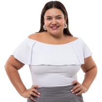 Blusa Branca Feminina Elegante Plus Size Babado Manga Curta G1 Ao G6