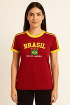 Blusa Brasil Vermelha Feminina BabyLock Bordada Retrô Blusa Brasil Vermelha Feminina BabyLock Bordada Retrô