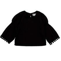 Blusa Brisa Infantil Preta em Viscose com Mini Pompons Blusa Brisa Infantil Preta em Viscose com Mini Pompons