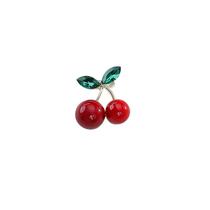 Blusa Brooch Pins Cherry Fruit Red com liga de cristal 3x2,5 cm