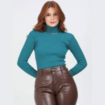 Blusa Cacharrel Feminina Manga Longa Trico Gola Alta Suéter