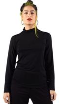 Blusa Cacharrel Manga Longa Gola Alta Lisa Basica Feminina