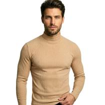 Blusa Cacharrel Masculina Canelada Manga Longa Gola Alta para Frio Blusa Cacharrel Masculina Canelada Manga Longa Gola Alta para Frio