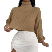 Blusa Cacharrel Ombro Caído Gola Alta Tricô Tricot
