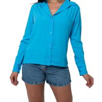 Blusa camisa Casual Social feminina lisa de viscolinho Lisa Varias Cores Outono Inverno