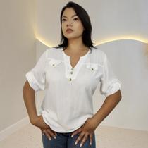 Blusa Camisa Com Botão Manga 3/4 em Viscolinho Blusa Camisa Com Botão Manga 3/4 em Viscolinho