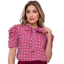 Blusa Camisa Evangélica Social Bolinha Poa Com Laço Princesa