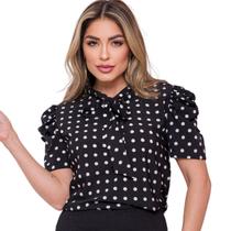 Blusa Camisa Evangélica Social Bolinha Poa Com Laço Princesa