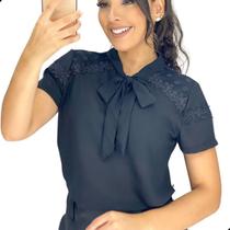 Blusa Camisa Feminina Evangélica Com Laço Gravatinha Renda - LOOK MODAS OCTAVIO